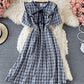Cute A line plaid dress  671