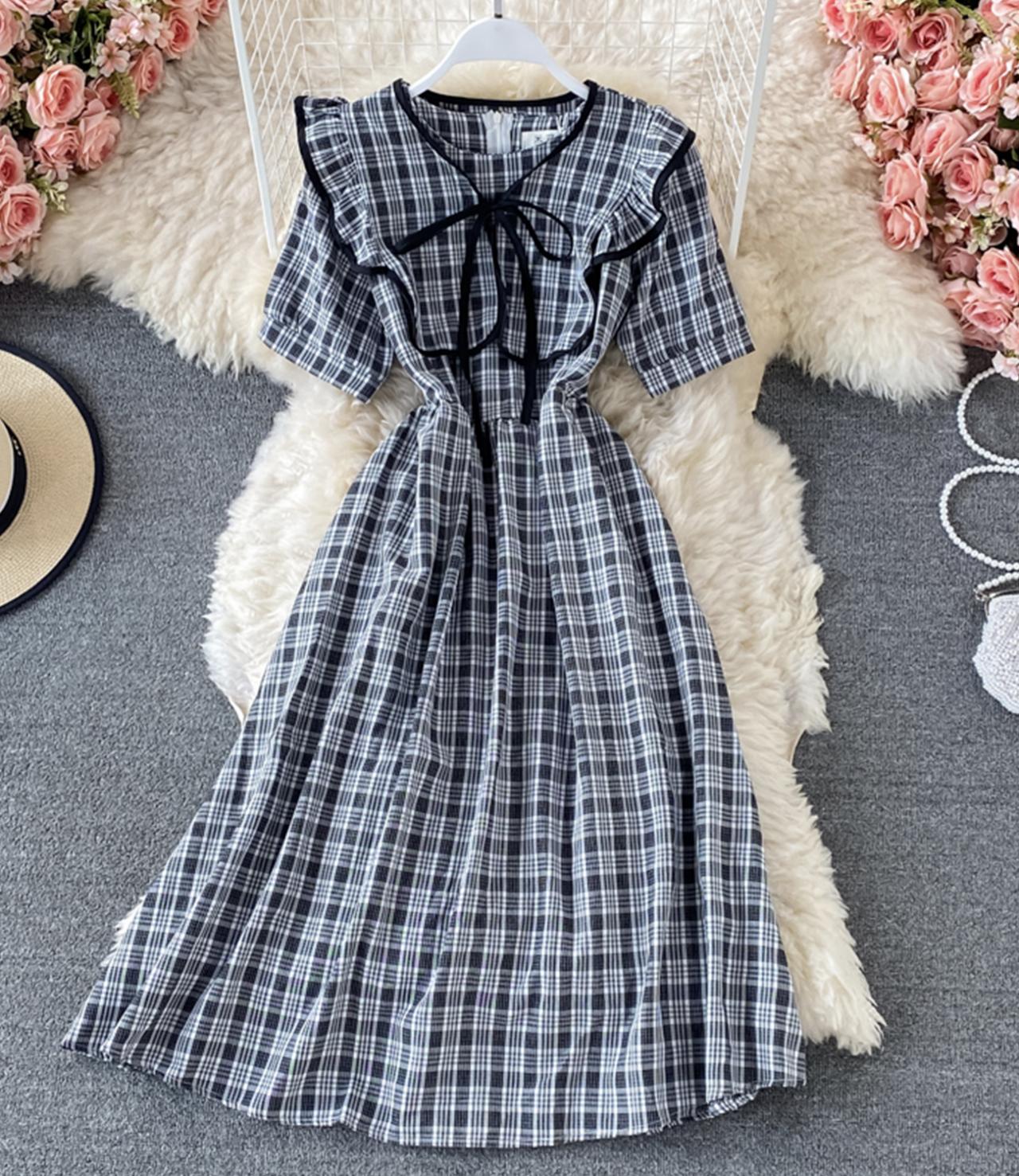 Cute A line plaid dress  671