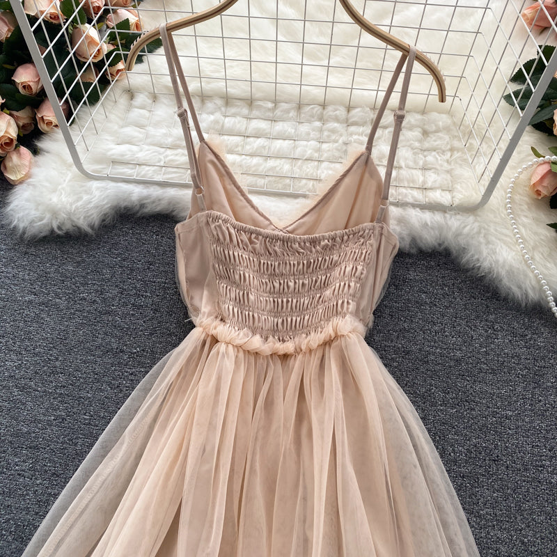 Cute v neck tulle short dress fashion dress  612