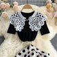 Chemisier tricoté mignon à manches courtes pour la réduction de l'âge, jupe à pois tout-en-un, costume deux pièces à la mode 598