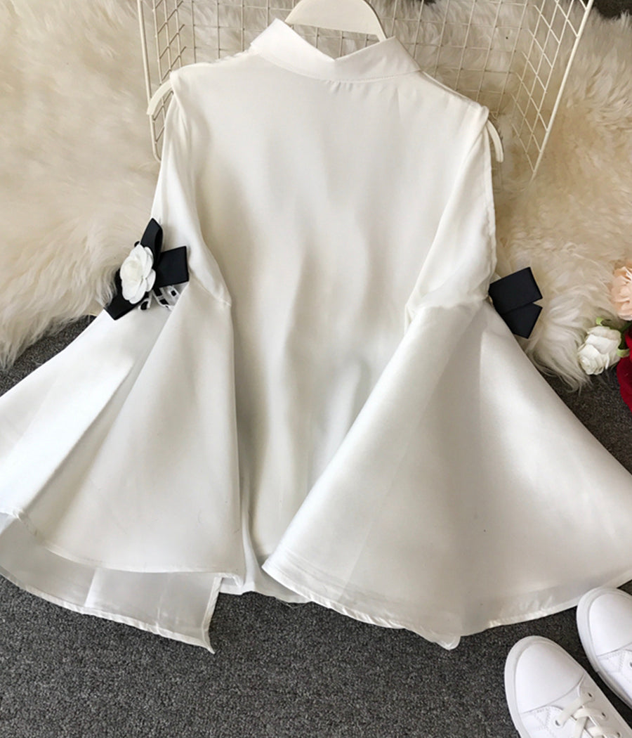 Einzigartiges, schulterfreies, langärmliges Chiffon-Oberteil mit großen, ausgestellten Ärmeln 389