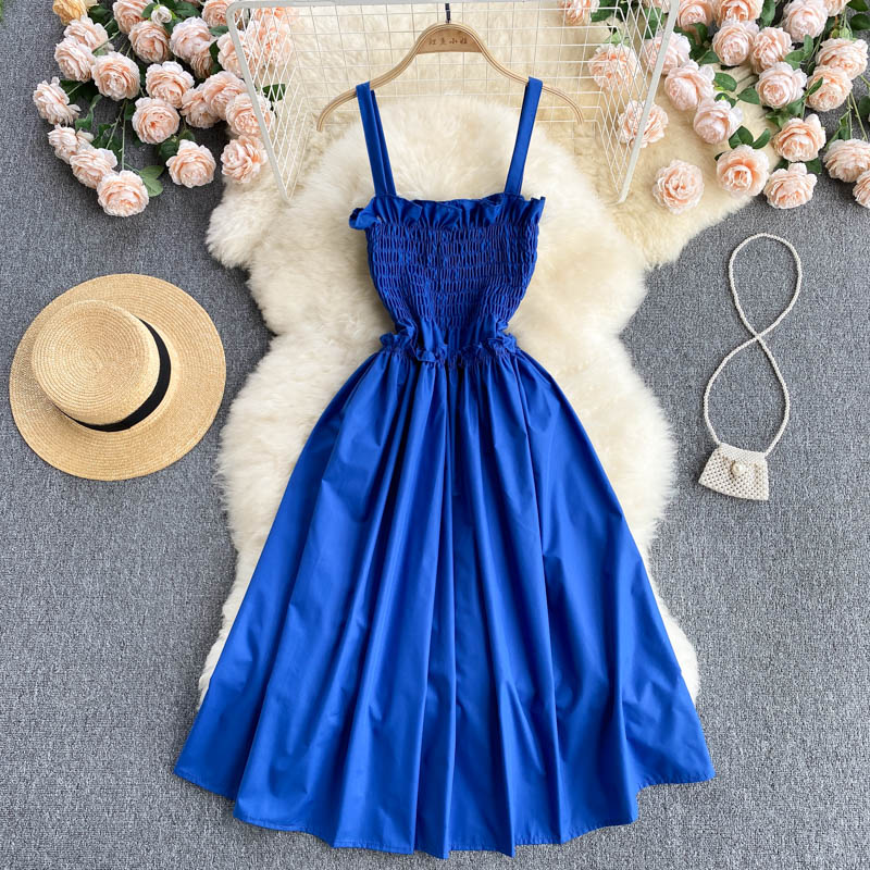 Robe bleue à épaules dénudées, robe tendance 551