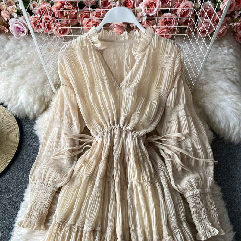 Süßes A-Linie V-Ausschnitt langes Kleid Modekleid 456