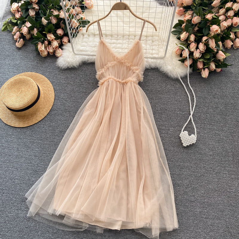 Cute v neck tulle short dress fashion dress  612