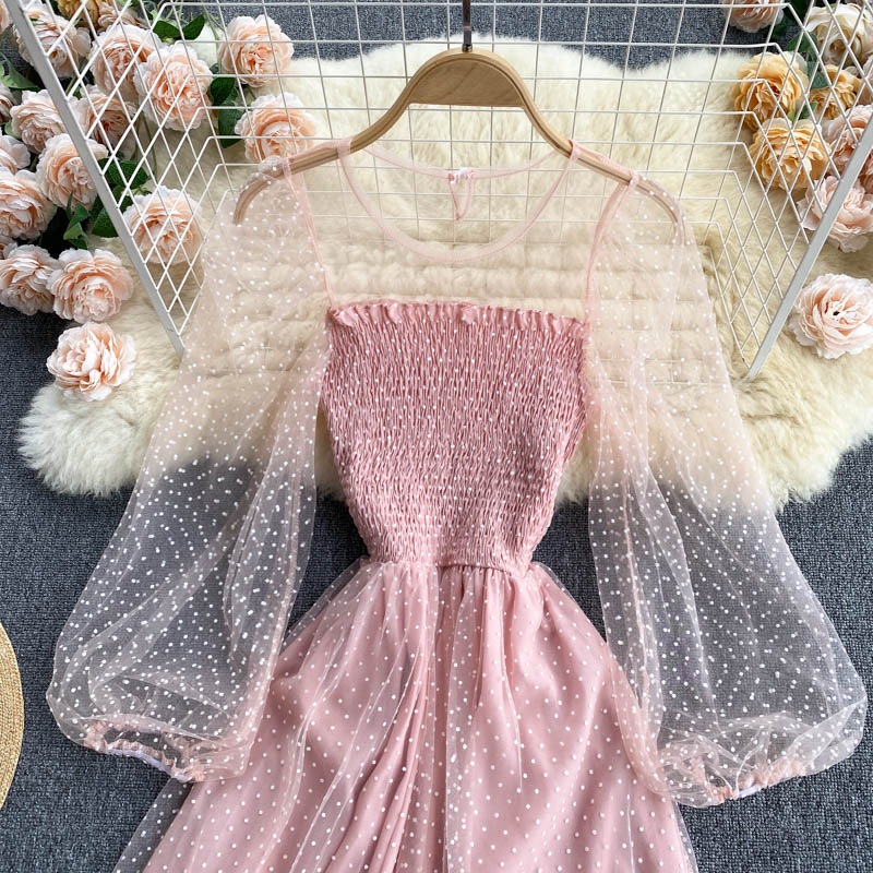 Cute A line tulle long sleeve dress fashion dress  627