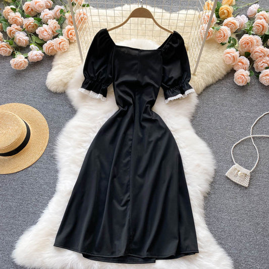 Robe courte noire coupe trapèze, robe tendance noire 465