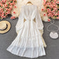 White v neck long sleeve dress fashion dress  491