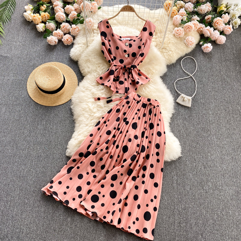 Cute regular polka dot dress two pieces dress  575