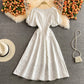 Sweet white puff sleeve dress white A line dress  583