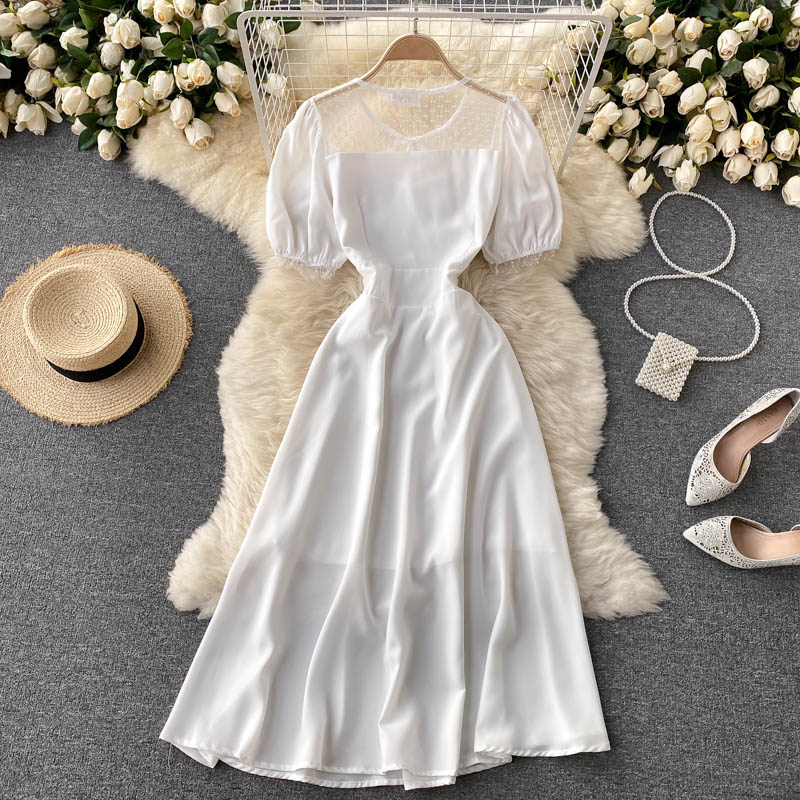 Robe courte transparente à coupe trapèze mignonne, robe tendance 579