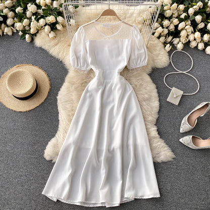 Robe courte transparente à coupe trapèze mignonne, robe tendance 579