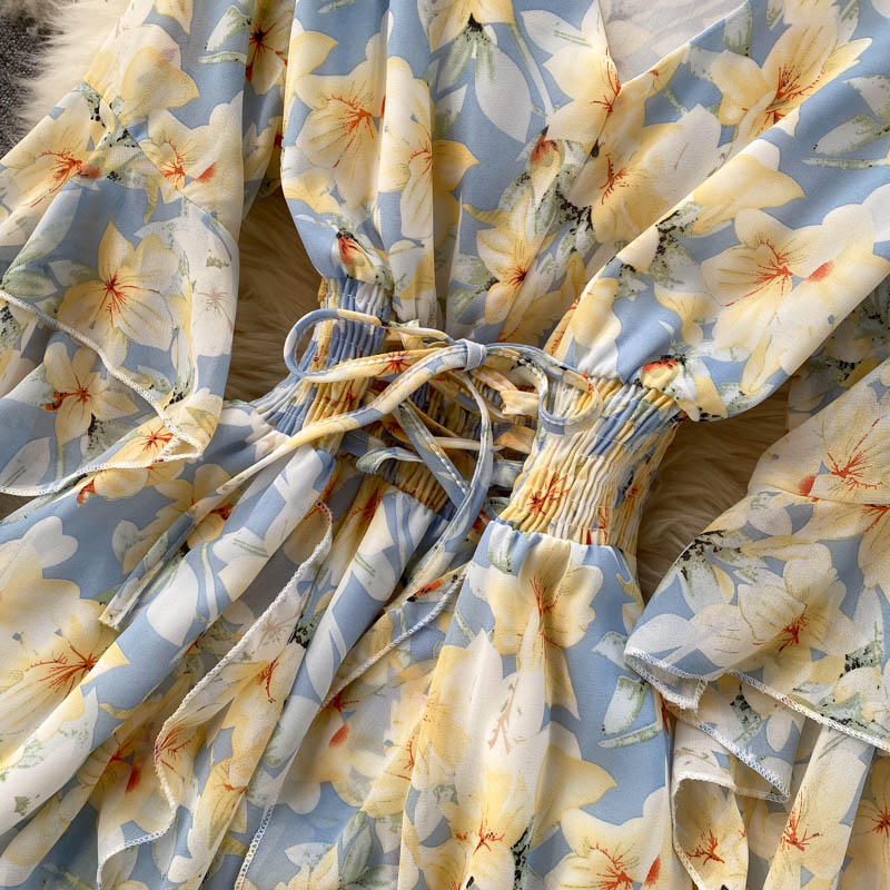 Cute v neck floral dress A line fashion dress  501