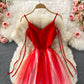 Cute gradient v neck tulle short dress fashion dress  453