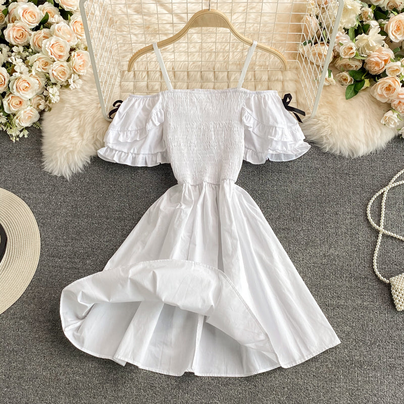 Robe courte à épaules dénudées et jolie ligne A, robe tendance 594