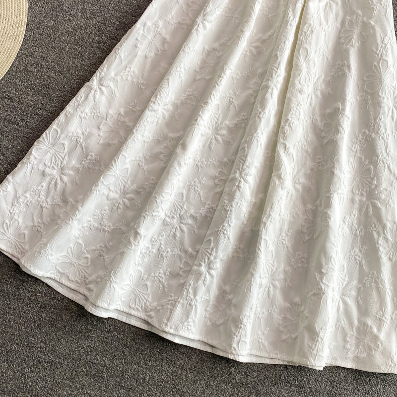 Sweet white puff sleeve dress white A line dress  583