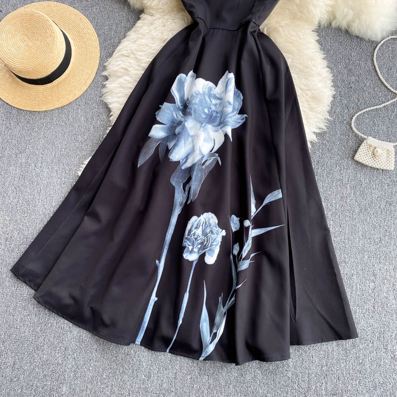 Black round neck A line dress fashion dress  571