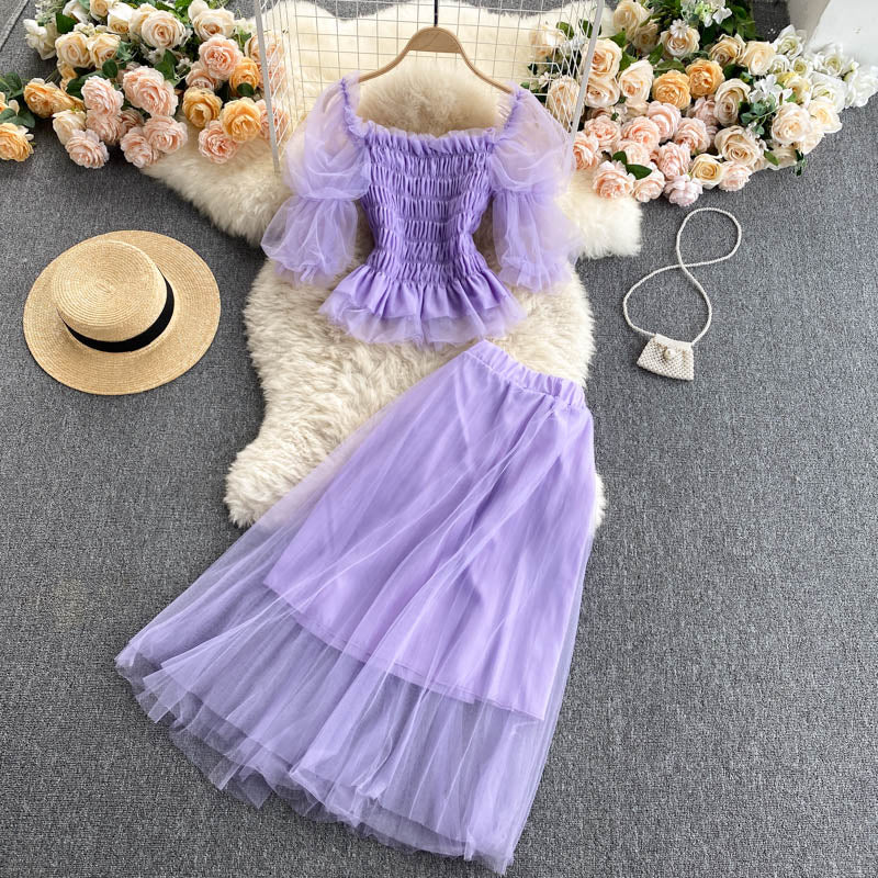 Sweet two-piece tulle dress  591