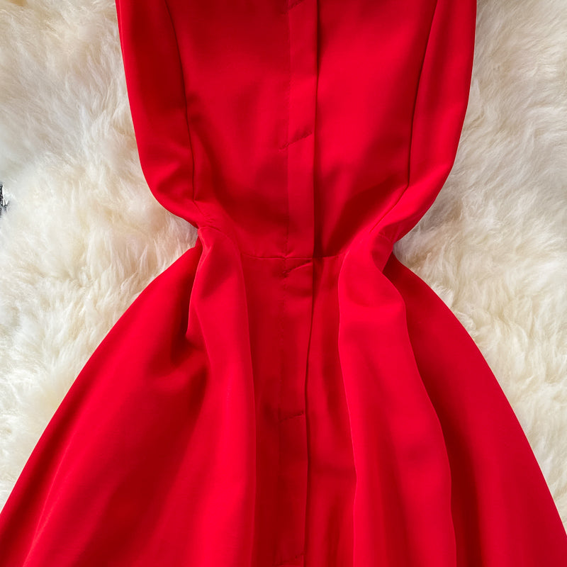 Red chiffon short A line dress fashion dress  452