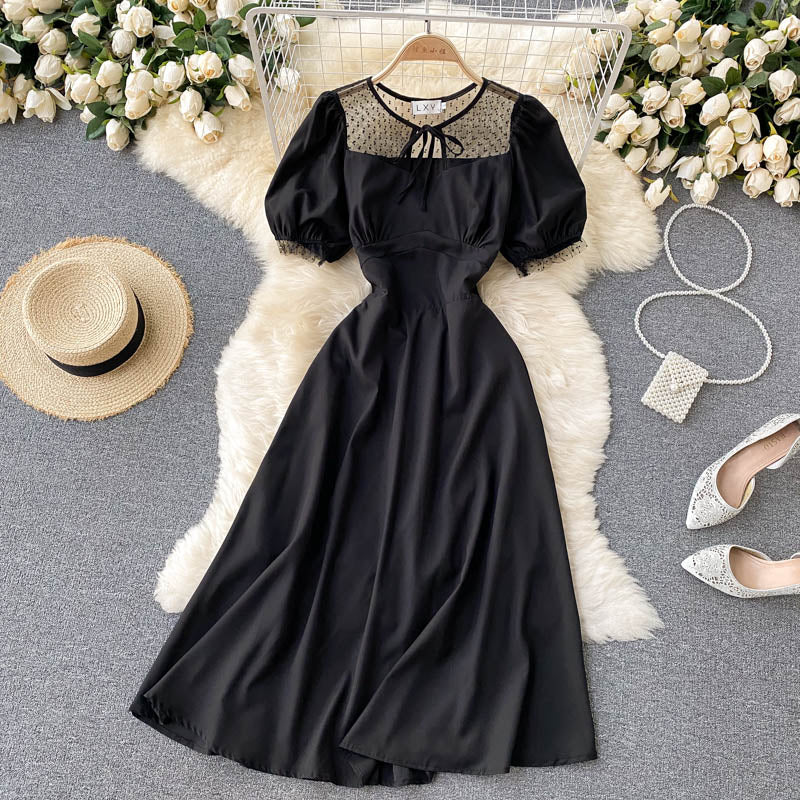 Robe courte transparente à coupe trapèze mignonne, robe tendance 579