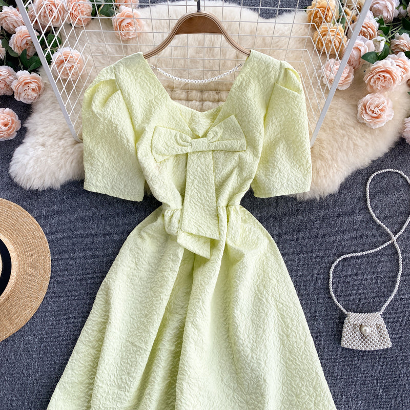 Cute A line short dress with bow  581