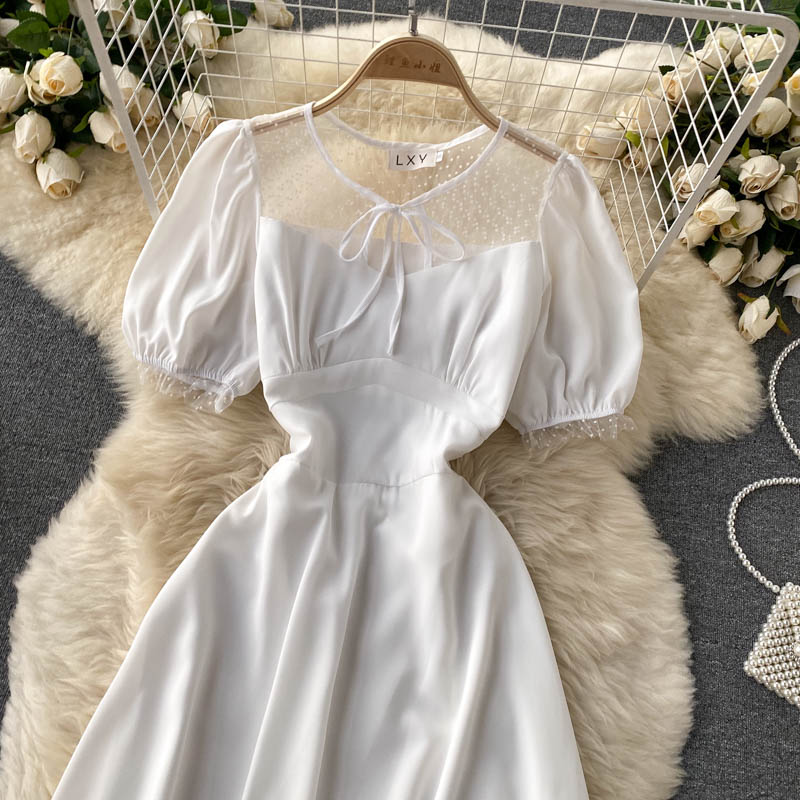 Robe courte transparente à coupe trapèze mignonne, robe tendance 579