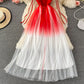 Cute gradient v neck tulle short dress fashion dress  453