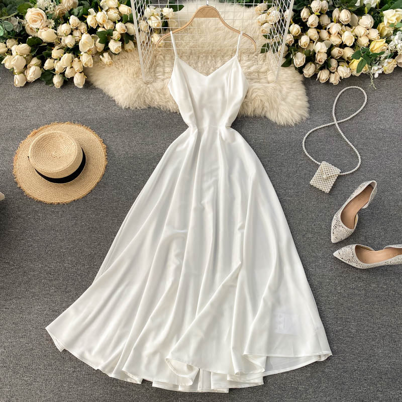 Robe trapèze à col en V mignonne et tendance 485
