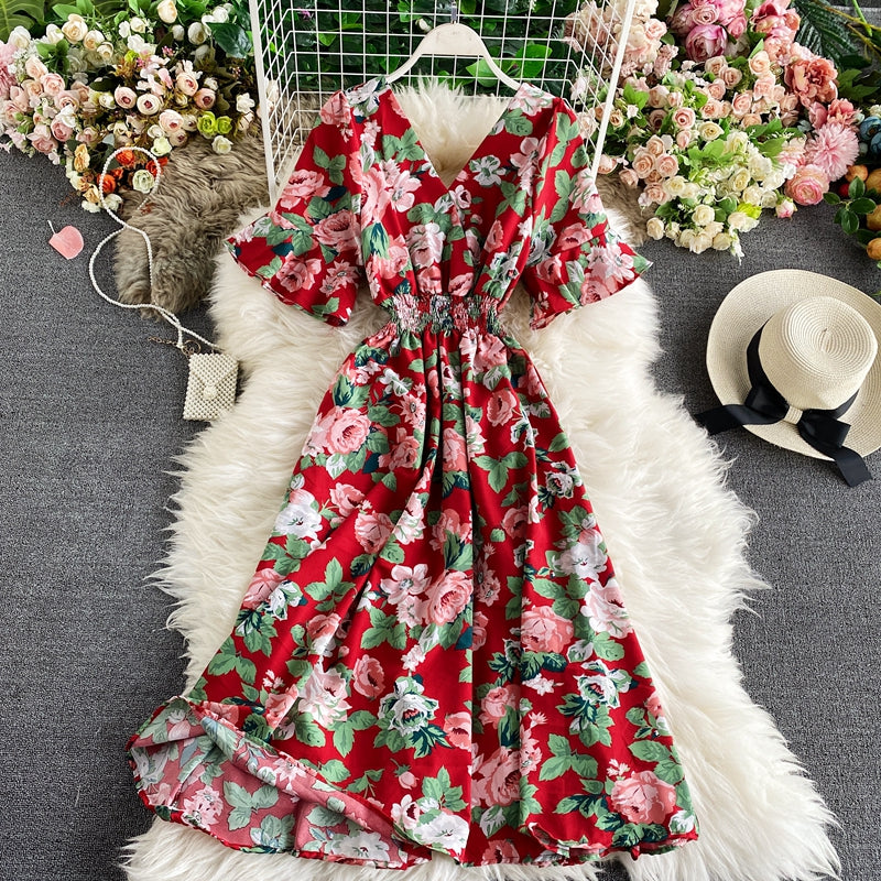 Cute v neck floral dress fashion dress  483