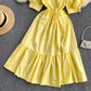 Gelbes kurzes Kleid in A-Linie Modekleid 580