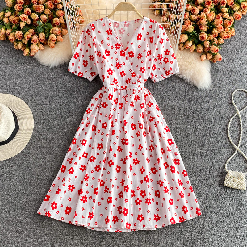 Cute V-neck flower dress fashion dress  573
