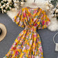 Cute v neck floral dress A line fashion dress  502