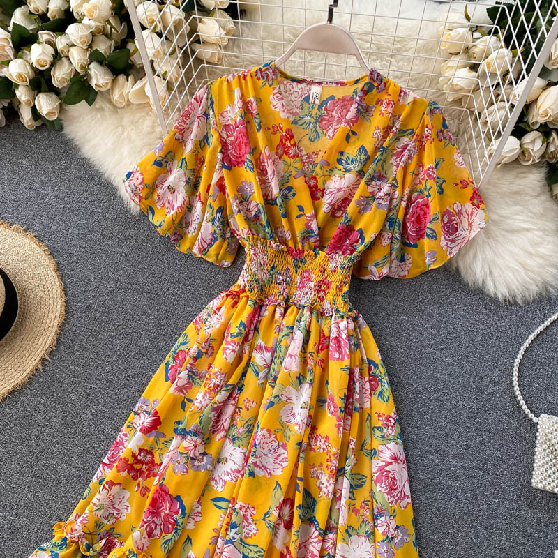Cute v neck floral dress A line fashion dress  502