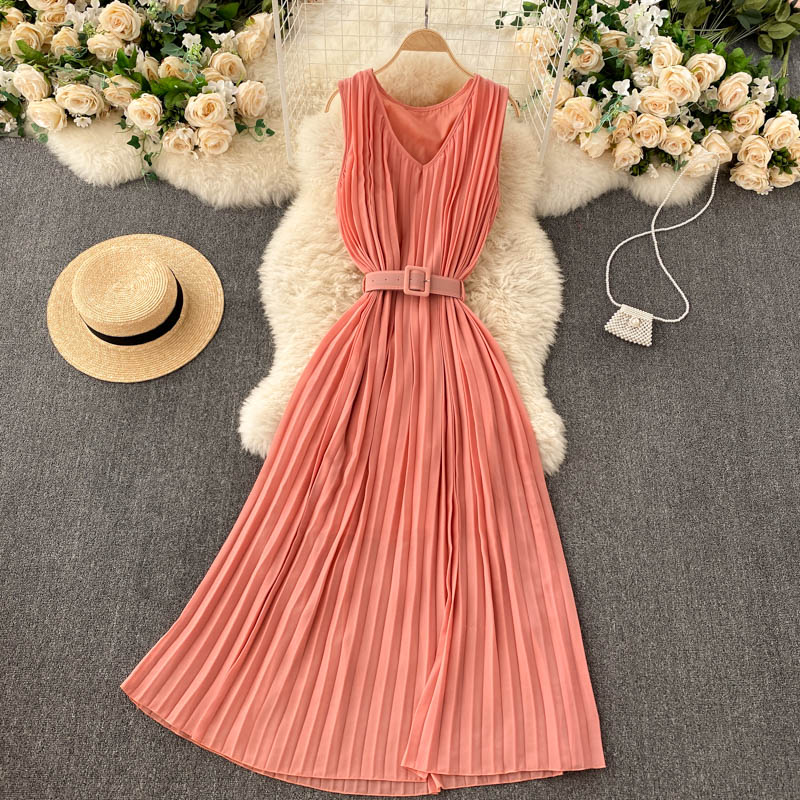 Simple v neck A line dress fashion dress  572