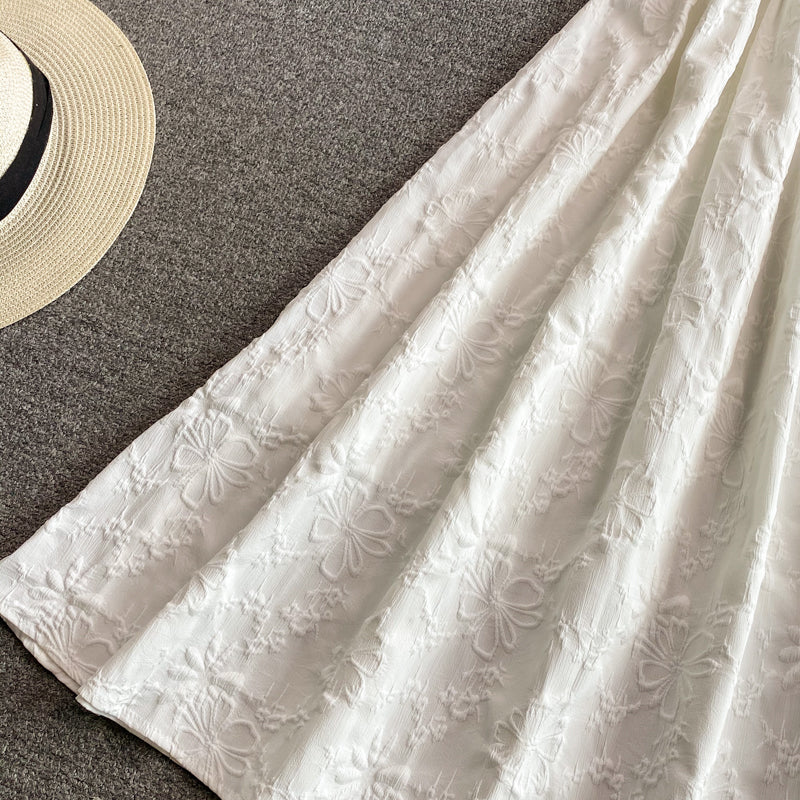 Sweet white puff sleeve dress white A line dress  583