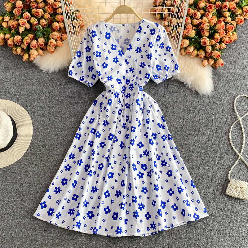 Cute V-neck flower dress fashion dress  573