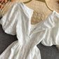 Sweet white puff sleeve dress white A line dress  583