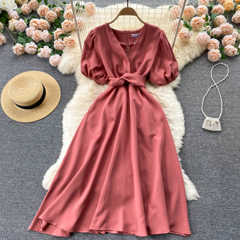 Simple v neck short dress fashion dress  512