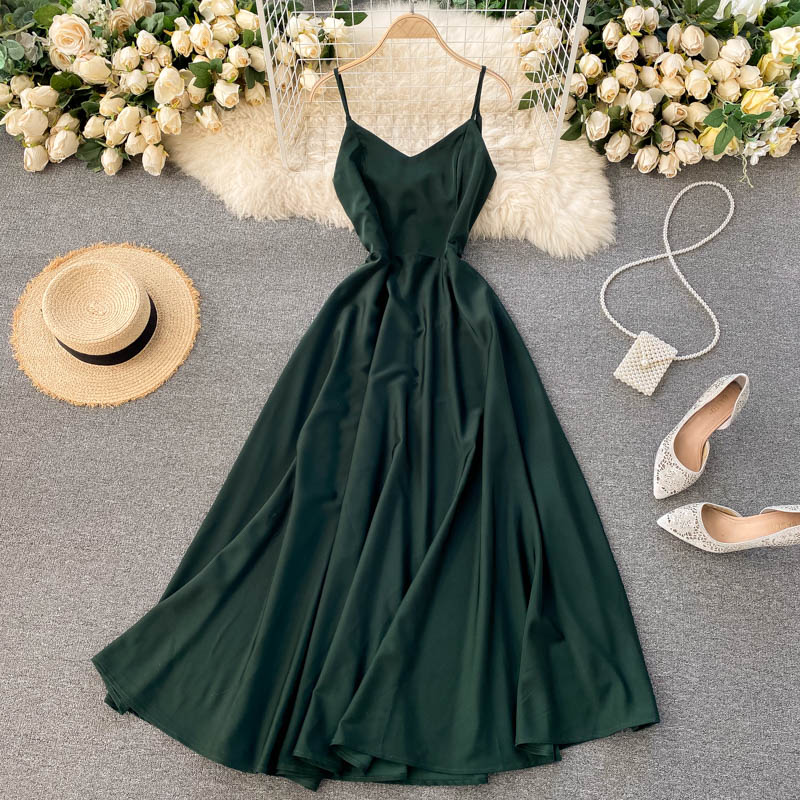 Robe trapèze à col en V mignonne et tendance 485