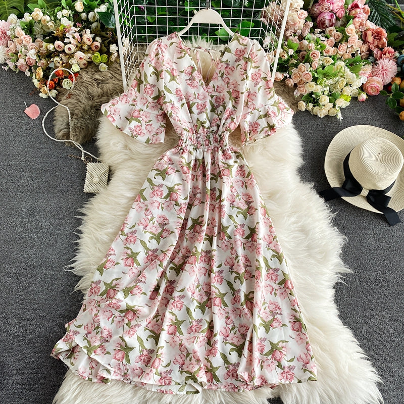 Cute v neck floral dress fashion dress  483