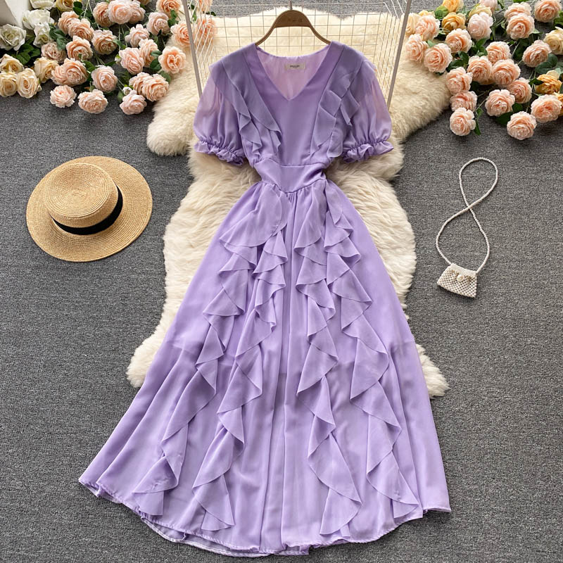 Cute v neck chiffon short dress fashion dress  471