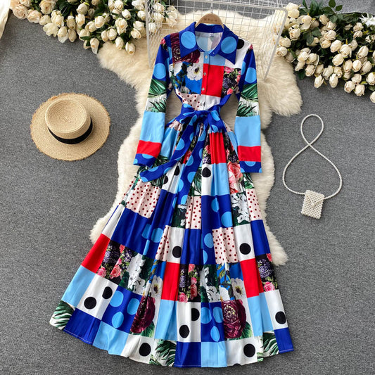 Stilvolles A-Linien-Kleid mit langen Ärmeln, modisches Kleid 464