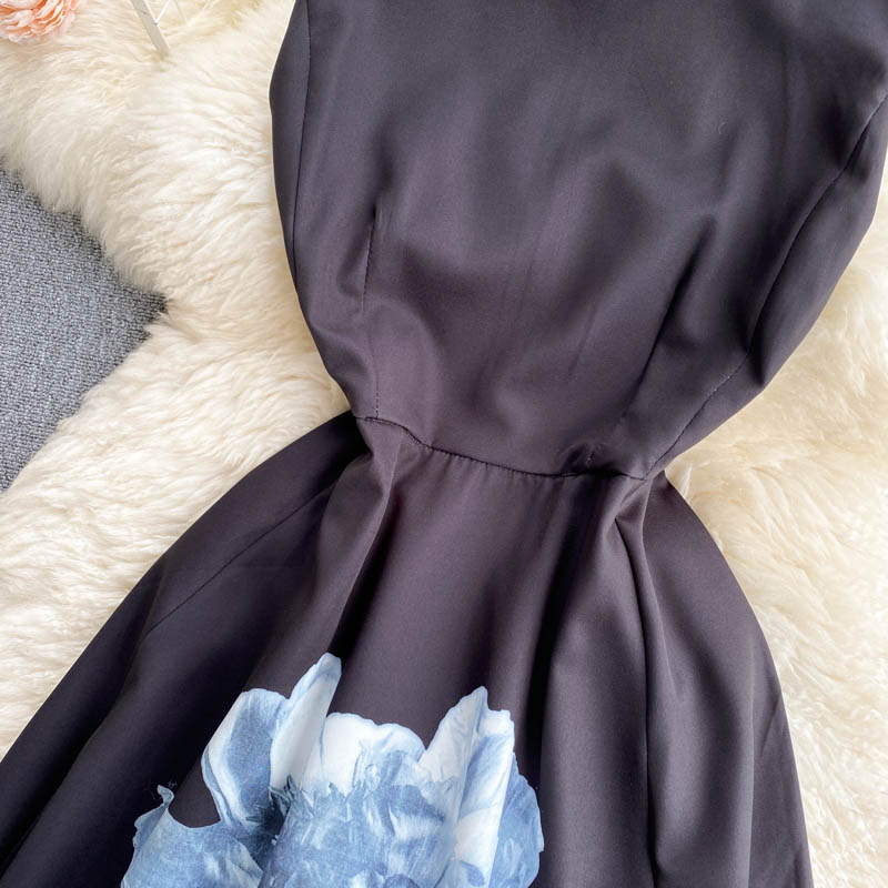 Black round neck A line dress fashion dress  571
