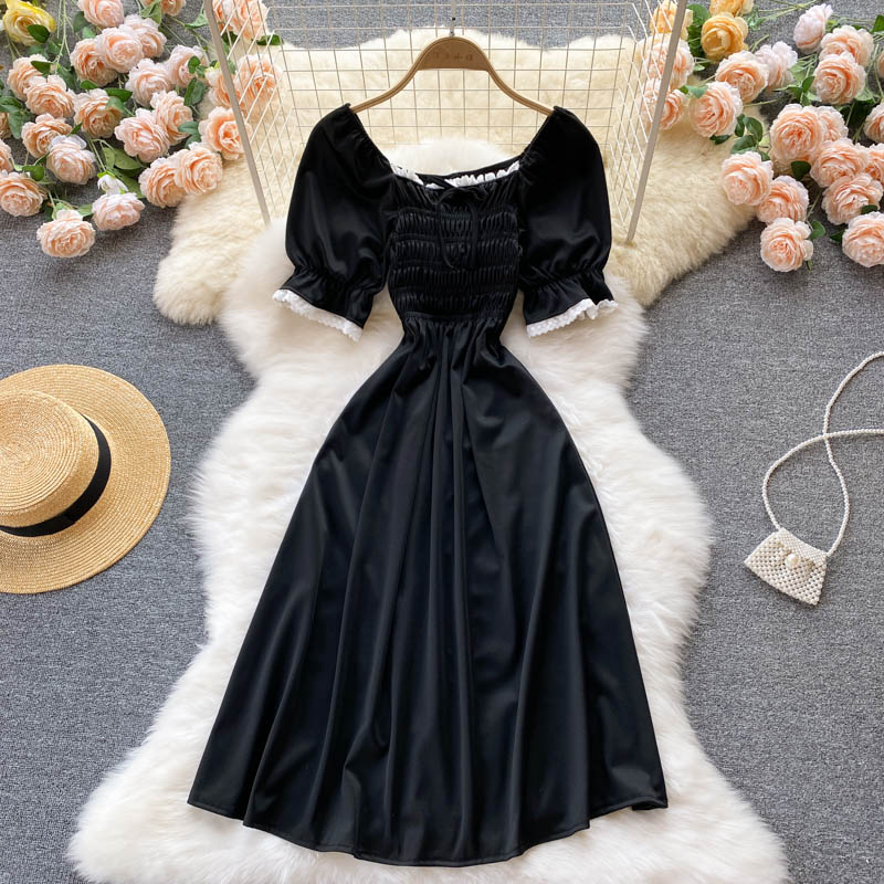 Black A line short dress black fashion dress  465