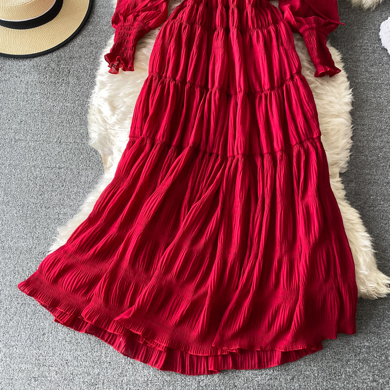 Süßes A-Linie V-Ausschnitt langes Kleid Modekleid 456