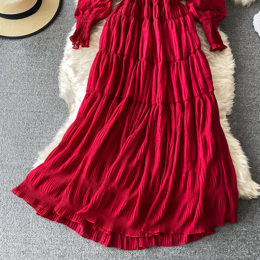 Süßes A-Linie V-Ausschnitt langes Kleid Modekleid 456