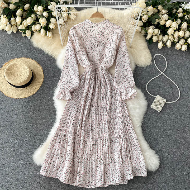 Süßes Blumenkleid mit langen Ärmeln Modekleid 470