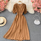 Simple v neck chiffon short dress A line dress  457