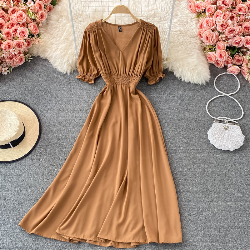 Simple v neck chiffon short dress A line dress  457