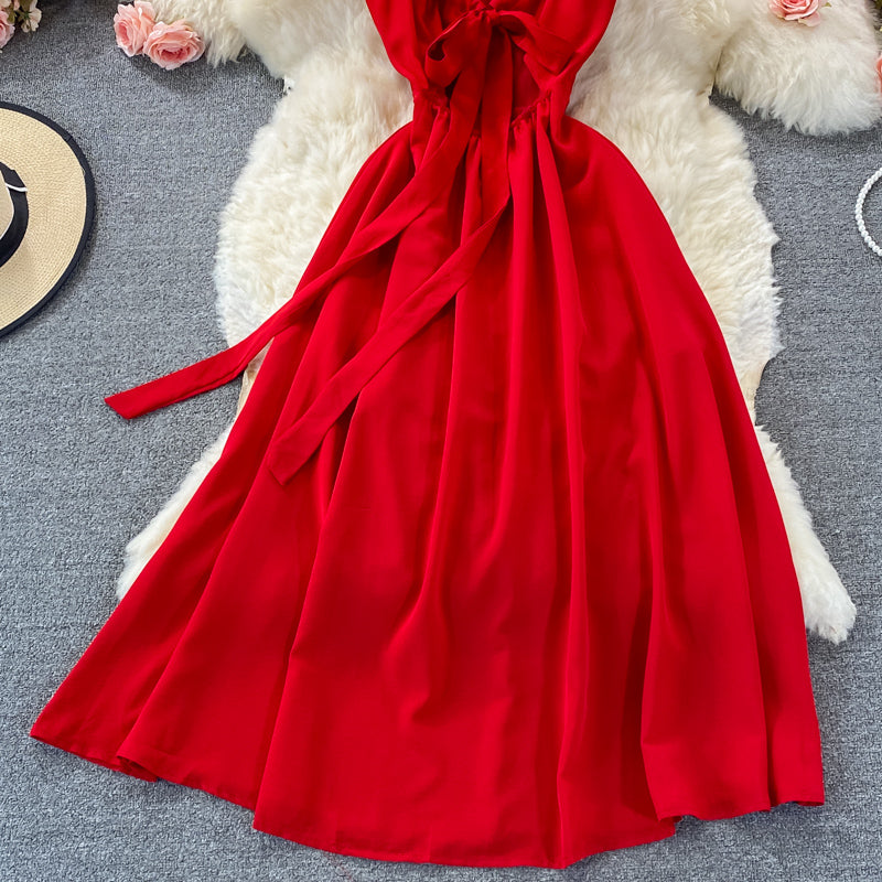 Red chiffon short A line dress fashion dress  452
