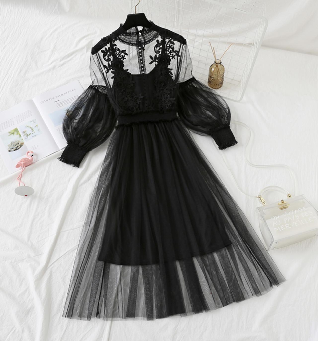 Cute lace long sleeve dress fashion dress  652